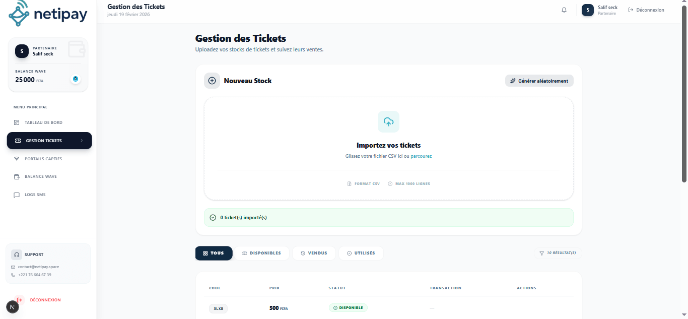 Gestion des tickets WiFi